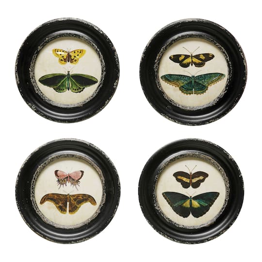 Vintage Butterfly Print Round Wooden Frame Set